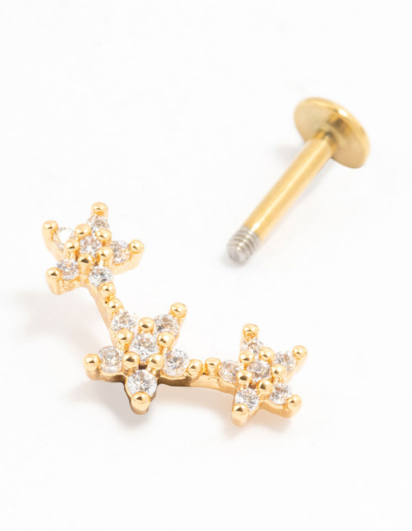 Gold Plated Surgical Steel Cubic Zirconia Flower Curve Flat Back