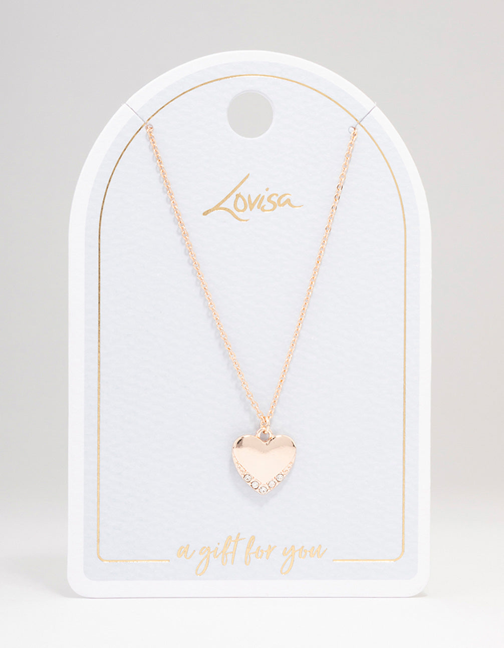 Rose Gold Simple Heart Diamante Necklace