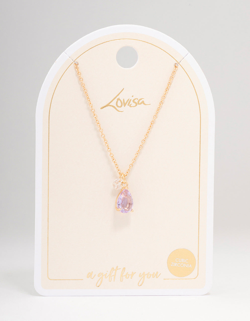 Gold Pear Acrylic Lilac Stone Pendant Necklace