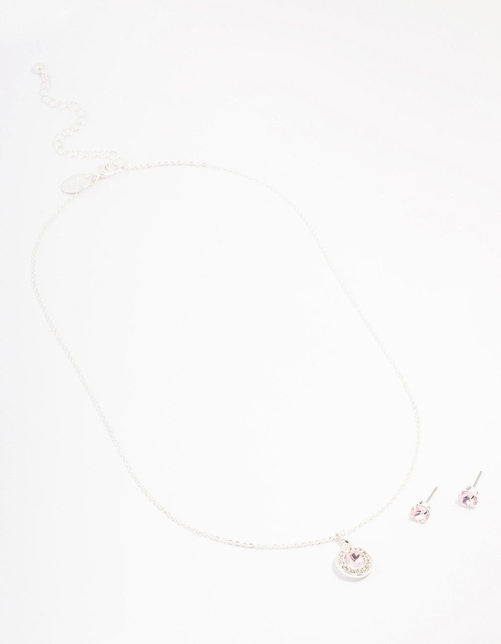 Silver Round Diamante Pink Halo Jewellery Set