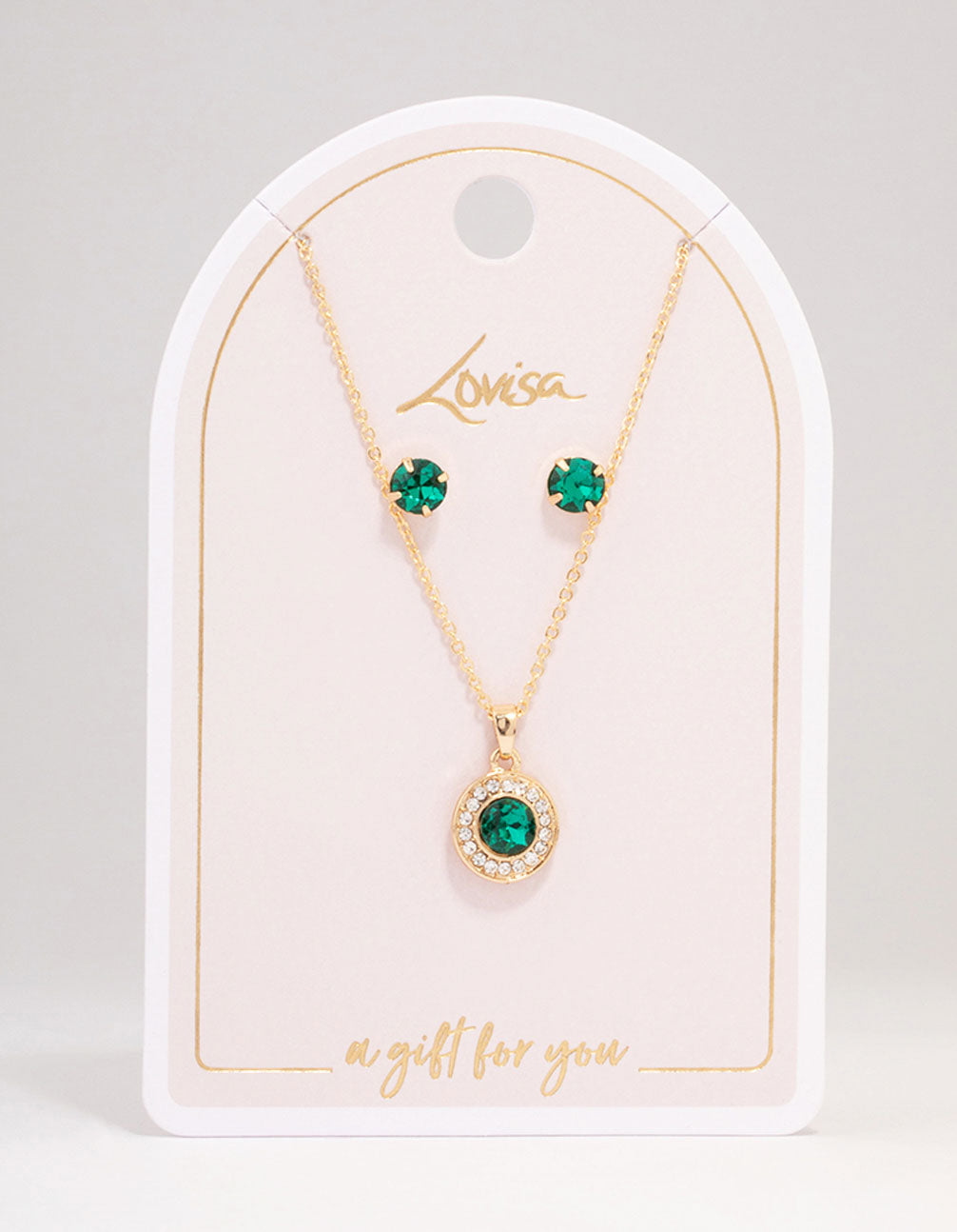 Gold Round Diamante Halo Jewellery Set