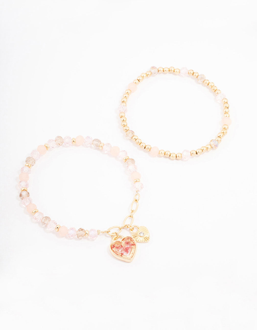 Gold Heart Charm Beaded Bracelet