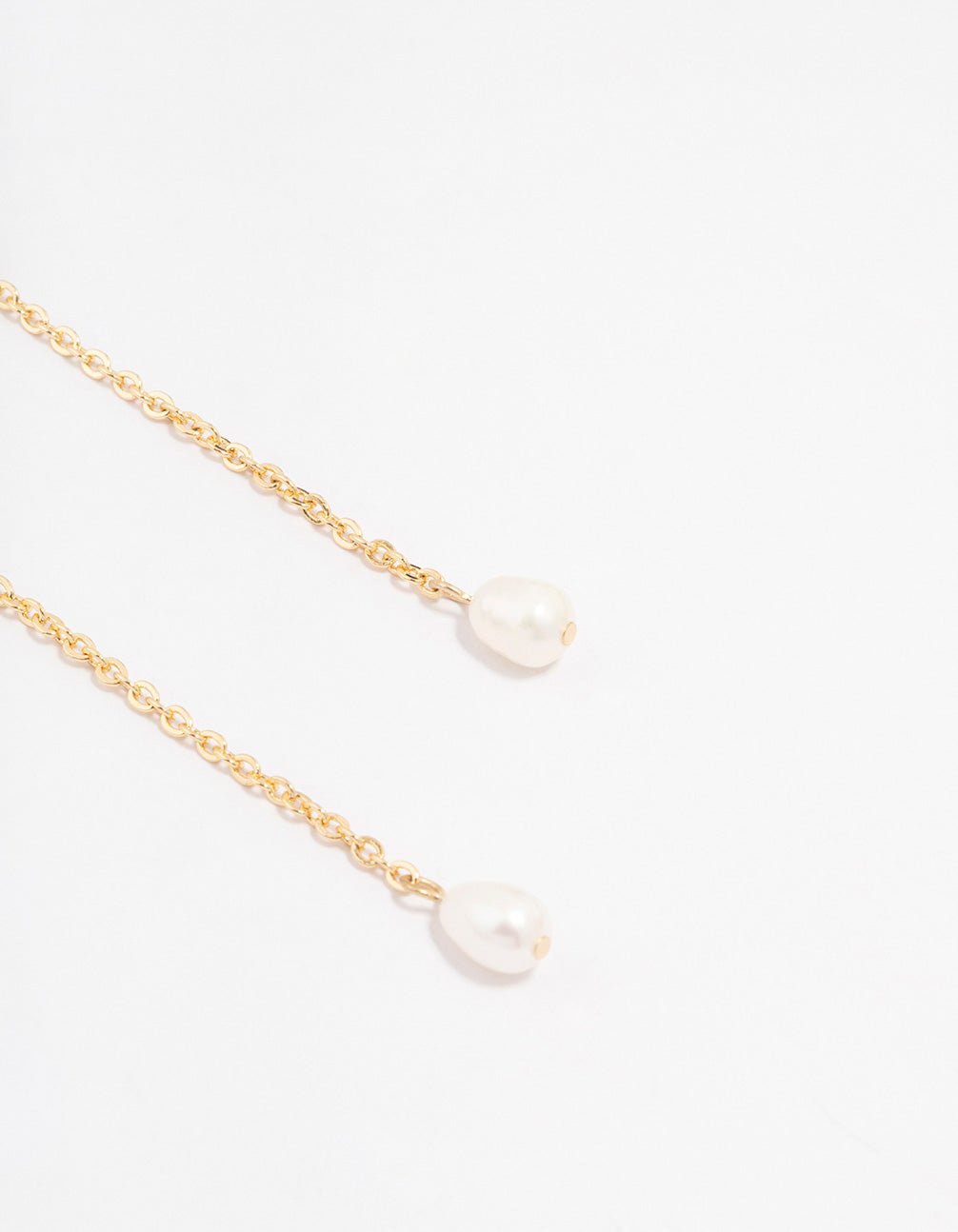 Gold Plated Emerald Baguette Freshwater Pearl Chain Drop Earrings