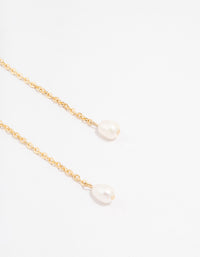 Gold Plated Emerald Baguette Freshwater Pearl Chain Drop Earrings - link has visual effect only