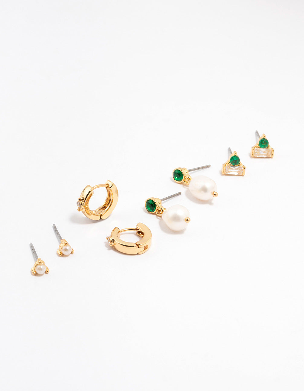 Gold Plated Emerald Stone & Pearl Earrings 4-Pack