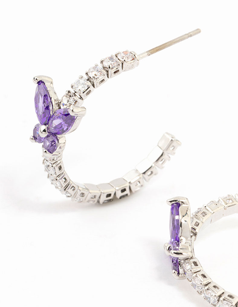Diamante Silver Cupchain Butterfly Hoop Earrings