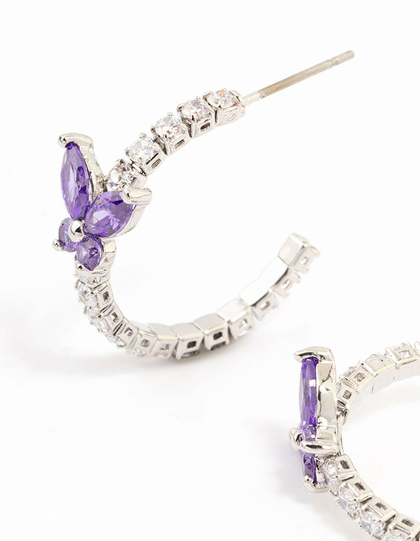 Diamante Silver Cupchain Butterfly Hoop Earrings