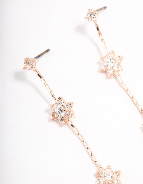 Rose Gold Cubic Zirconia Floral Waterfall Drop Earrings