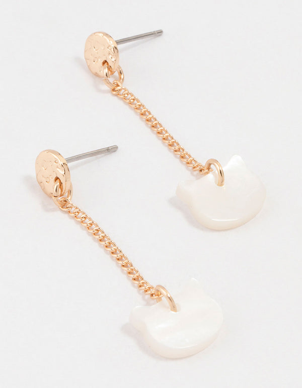 Gold Genuine Shell Cat Drop Earrings