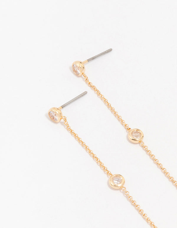Gold Cubic Zirconia Round & Teardrop Earrings