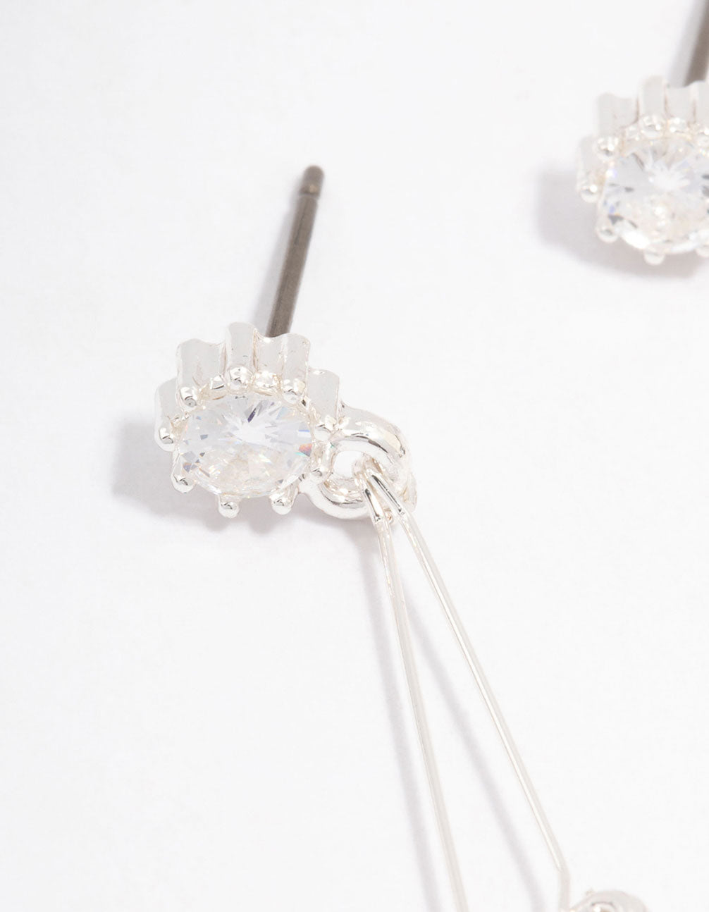 Silver Cubic Zirconia Flower Waterfall Drop Earrings