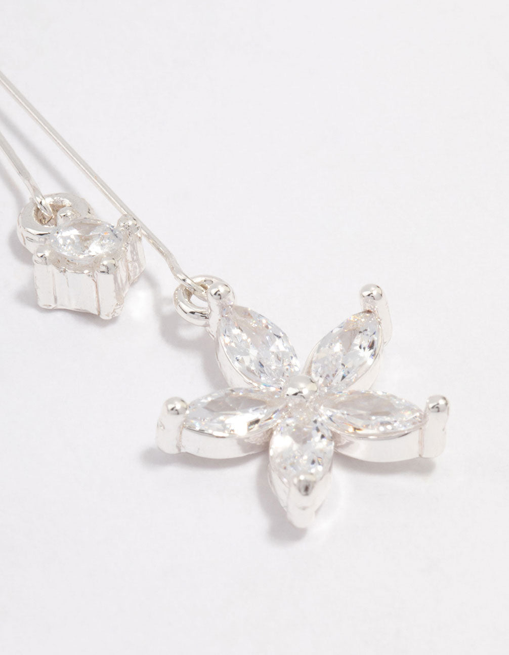 Silver Cubic Zirconia Flower Waterfall Drop Earrings