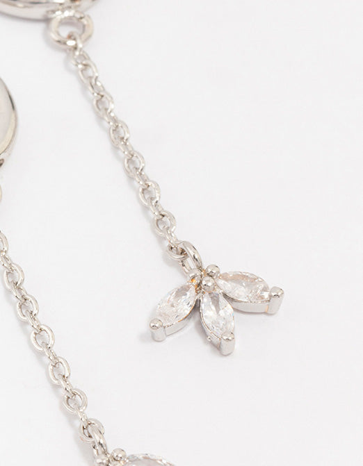 Silver Cubic Zirconia Diamante Floral Chain Drop Earrings