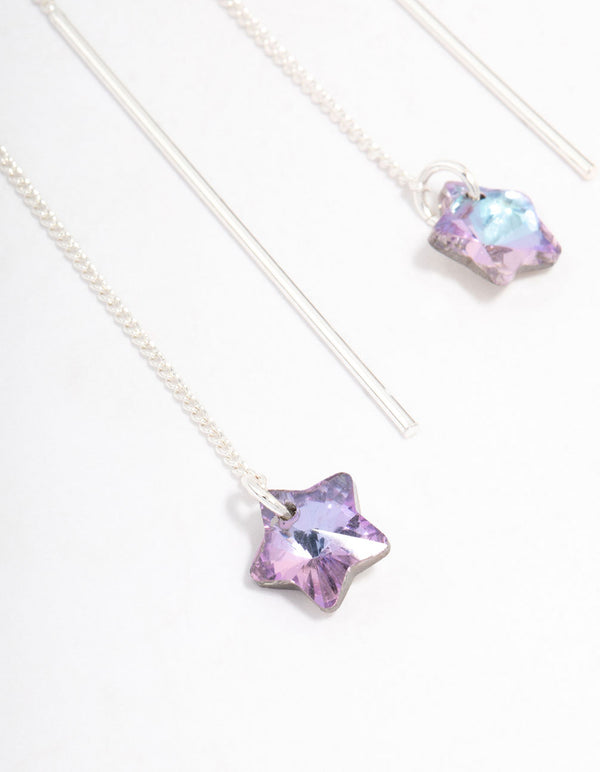 Silver Thread Through Star Drop Earrings