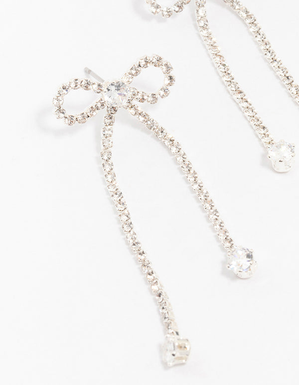 Silver Diamante Cupchain Bow Drop Earrings