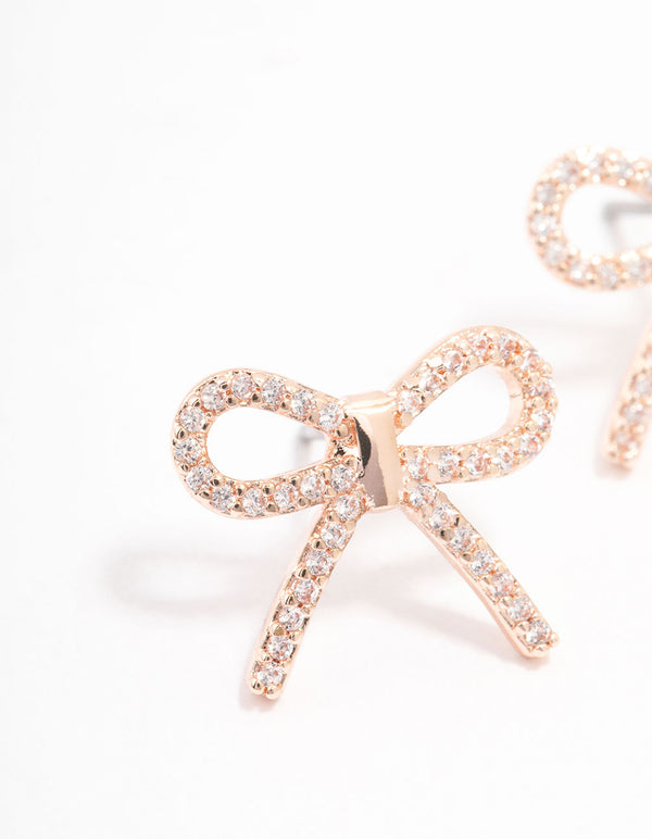 Rose Gold Cubic Zirconia Bow Stud Earrings