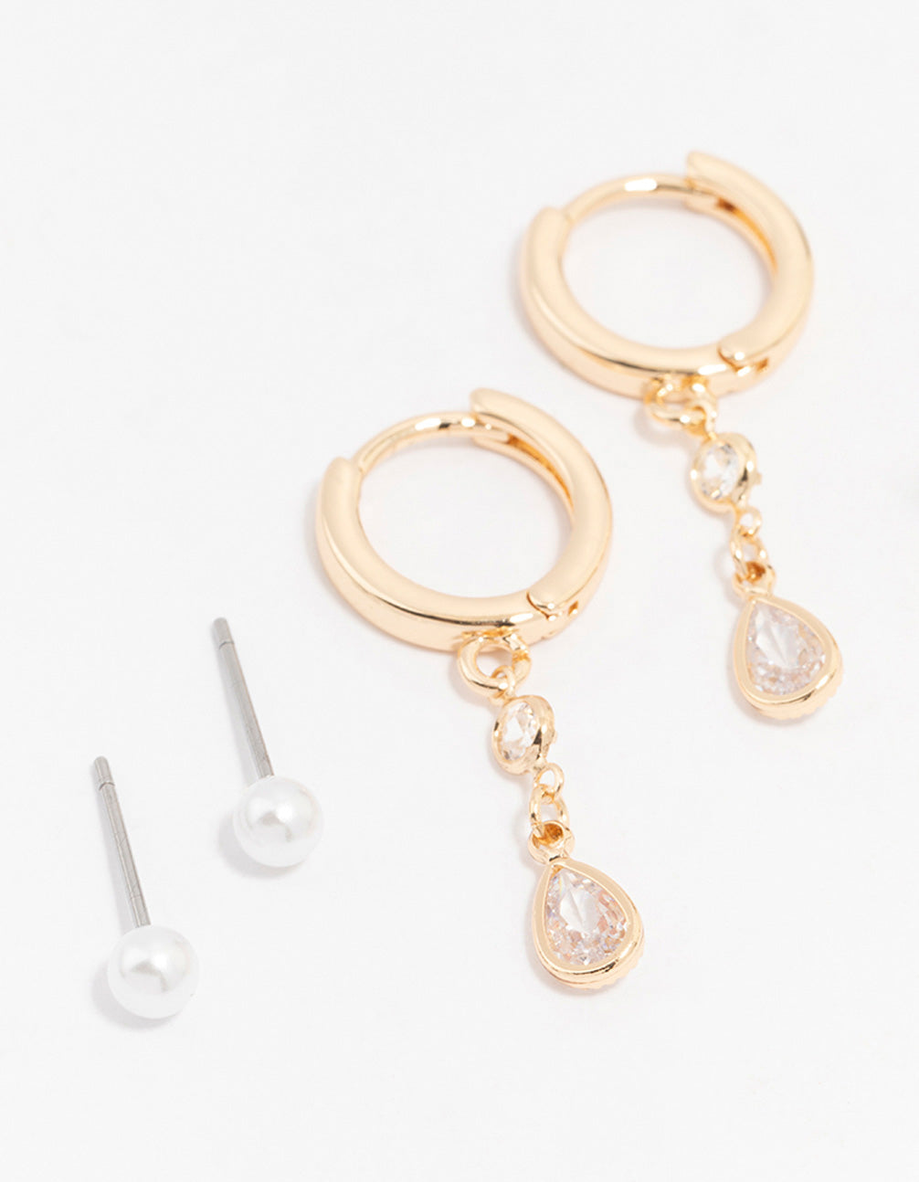 Gold Cubic Zirconia Pearl & Butterfly Mixed Earring 3-Pack
