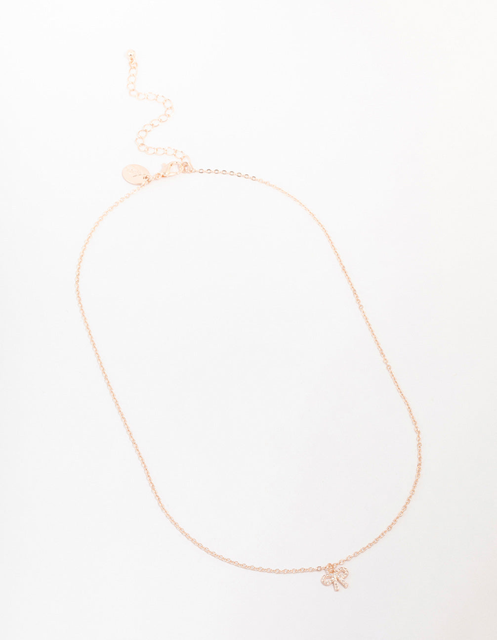 Rose Gold Cubic Zirconia Diamante Bow Pendant Necklace