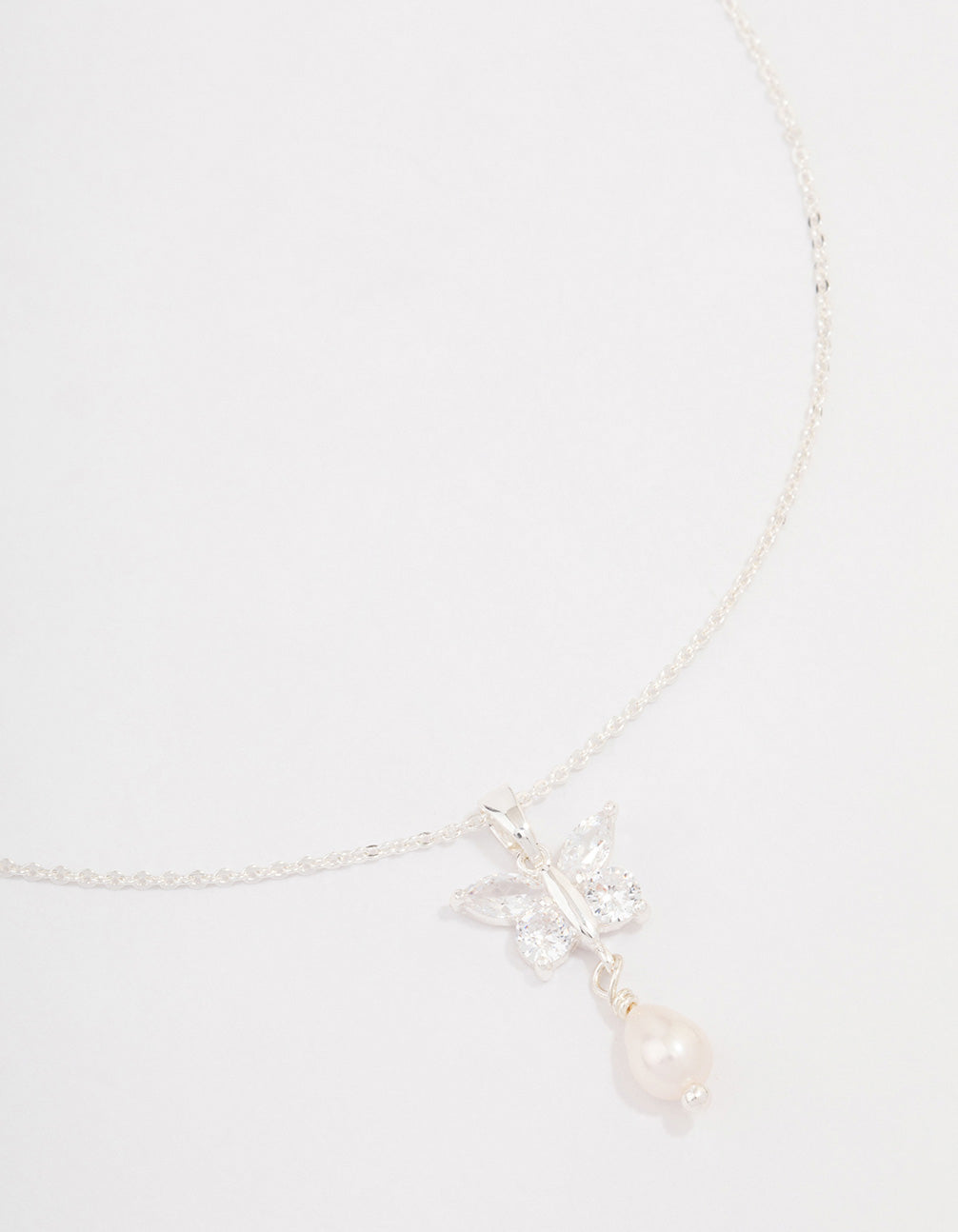 Silver Cubic Zirconia Flower Pearl Pendant Necklace