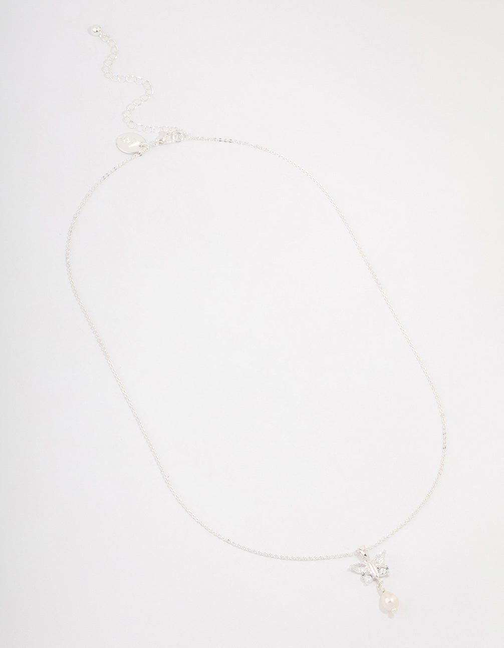 Silver Cubic Zirconia Flower Pearl Pendant Necklace