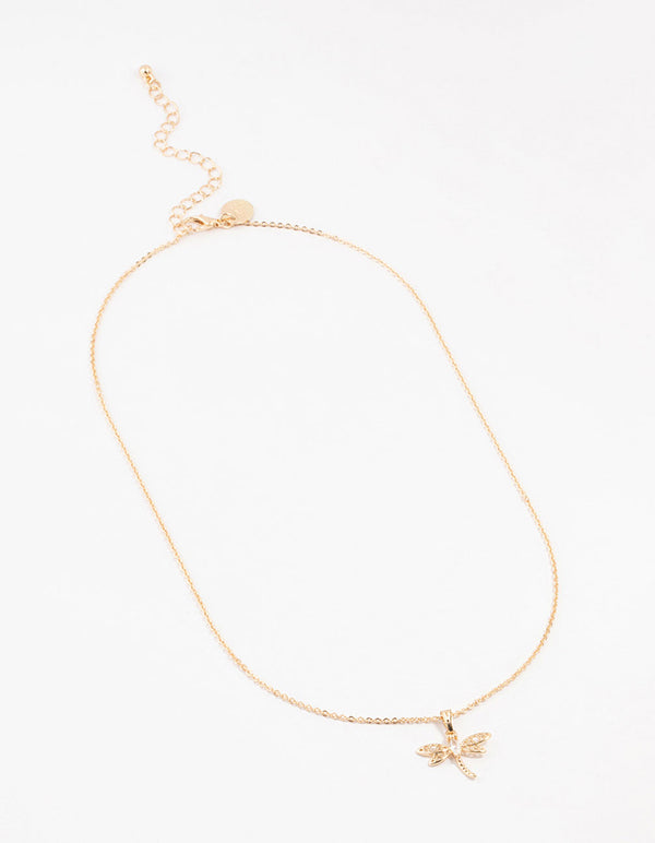 Gold Dragonfly Pendant Necklace