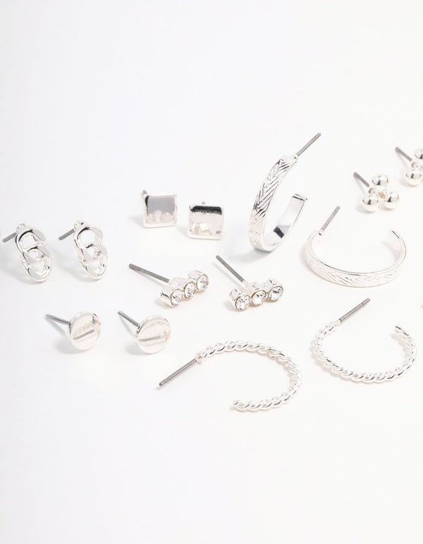 Silver Stud & Hoop Basic Earring Pack