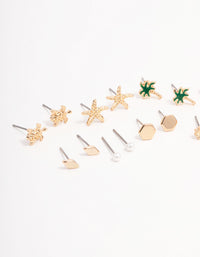 Gold Palm Tree Diamante Earring 12-Pack - link has visual effect only