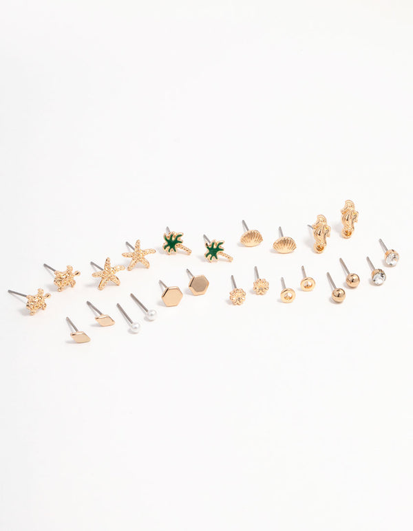 Gold Palm Tree Diamante Earring 12-Pack