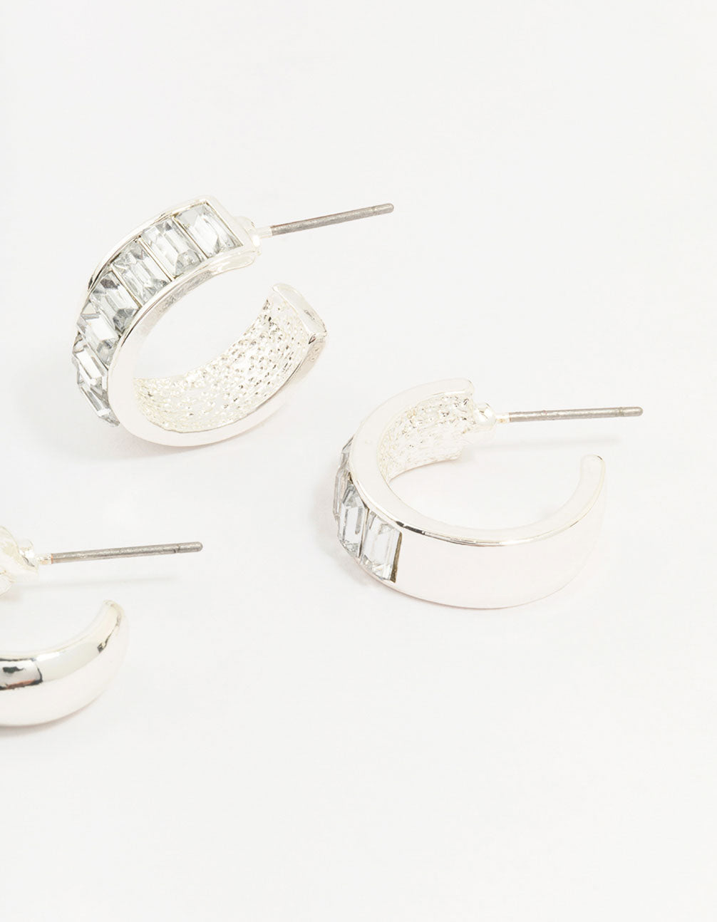 Silver Baguette & Diamante Hoop Earrings 2-Pack