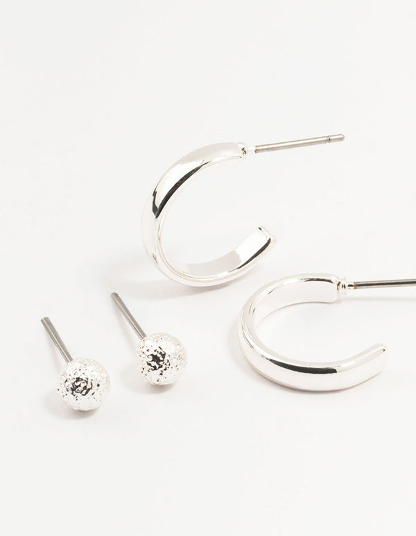Silver Pearl Stud & Hoop Earrings 3-Pack