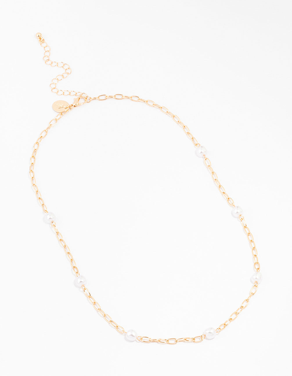 Gold Chain Pearl Station Necklace