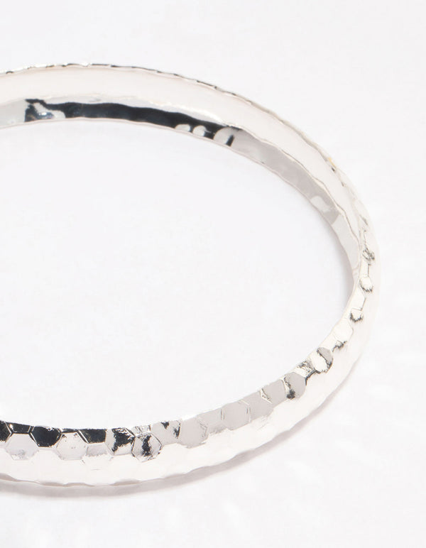 Silver Thin Hammered Bangle