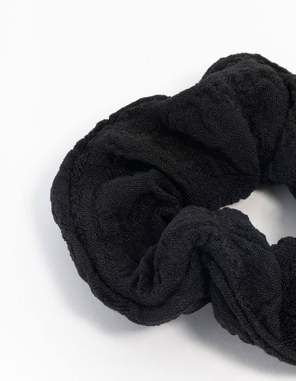 Black Seersucker Fabric Scrunchie