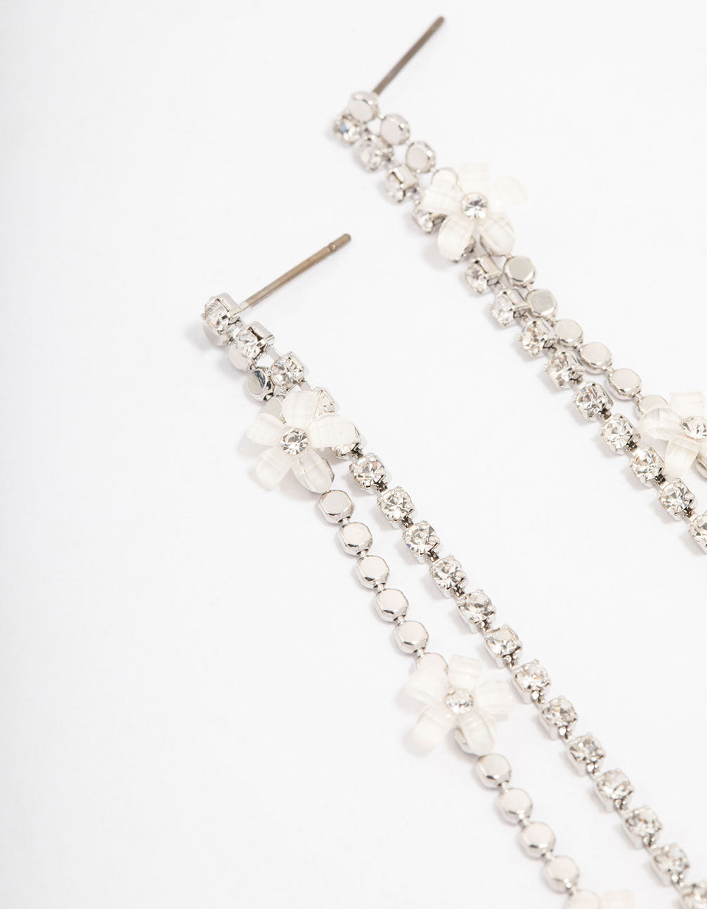 Silver Cupchain Flower Waterfall Drop Earrings