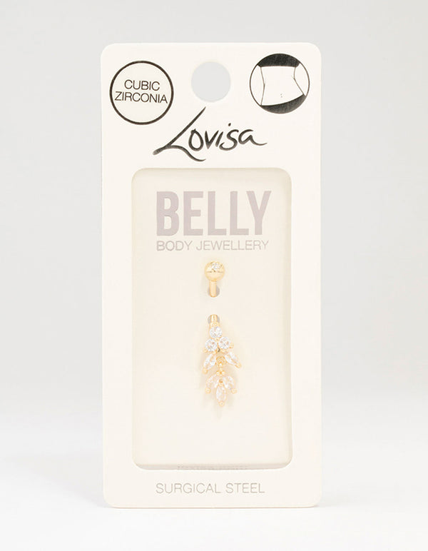 Gold Plated Surgical Steel Marquise Drop Belly Bar