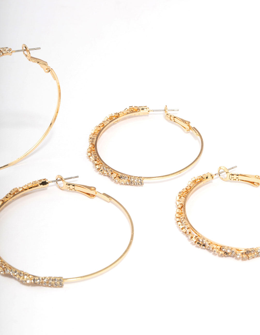 Gold Plated Diamante Multiple Hoop Earrings 3-Pack