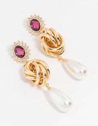 Gold Plated Diamantes & Pearls Opulent Knot Drop Earrings - link has visual effect only