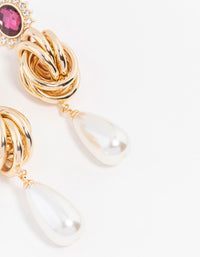 Gold Plated Diamantes & Pearls Opulent Knot Drop Earrings - link has visual effect only