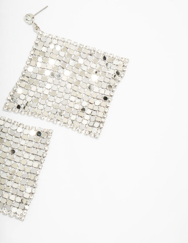 Silver Disco Chain Mail Drop Earrings