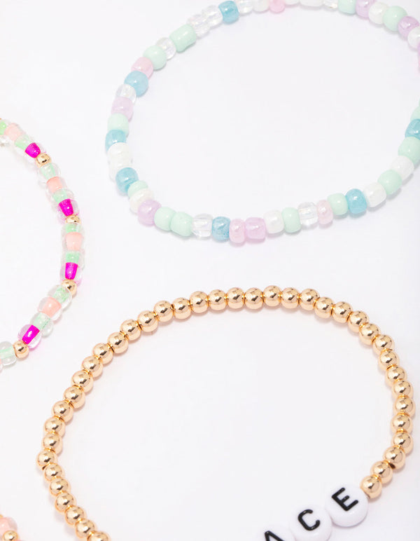 Pastel Peace & Love Friendship Beaded Bracelet 5-Pack