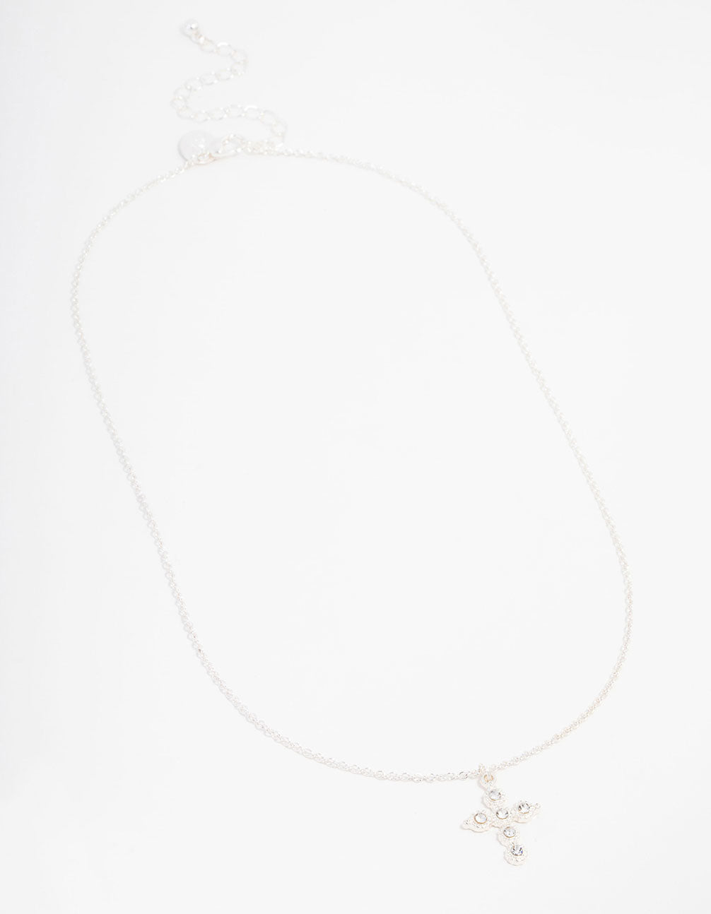 Silver Plated Diamante Round Cross Necklace