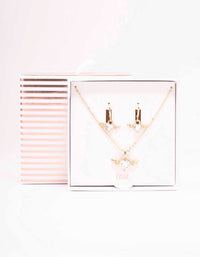 Gold Heart & Wings Necklace & Huggie Earrings Set - link has visual effect only