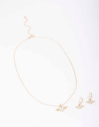 Gold Heart & Wings Necklace & Huggie Earrings Set - link has visual effect only