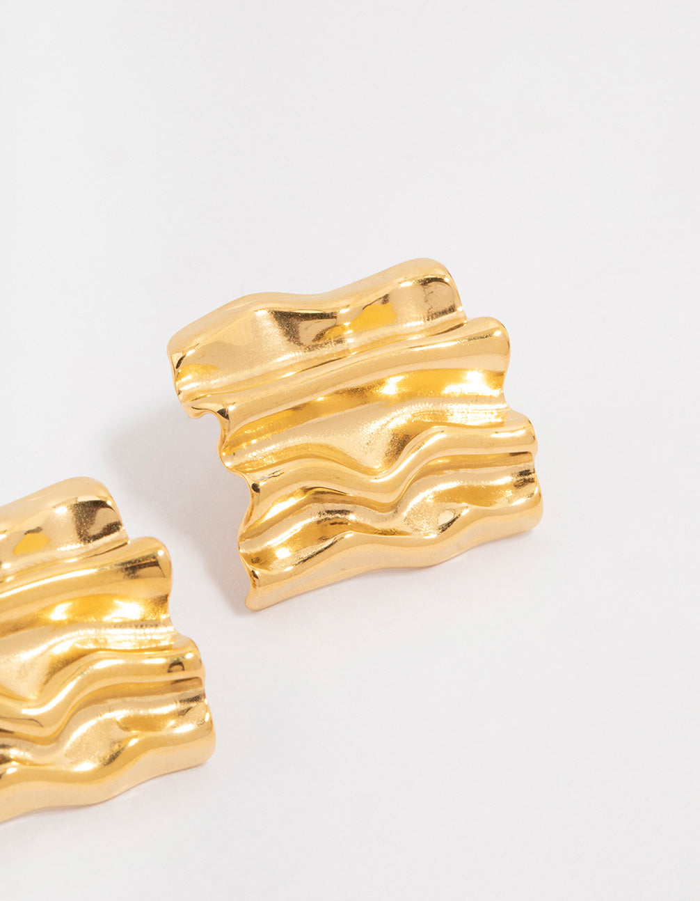 Waterproof Gold Plated Stainless Steel Square Textured Stud Earrings