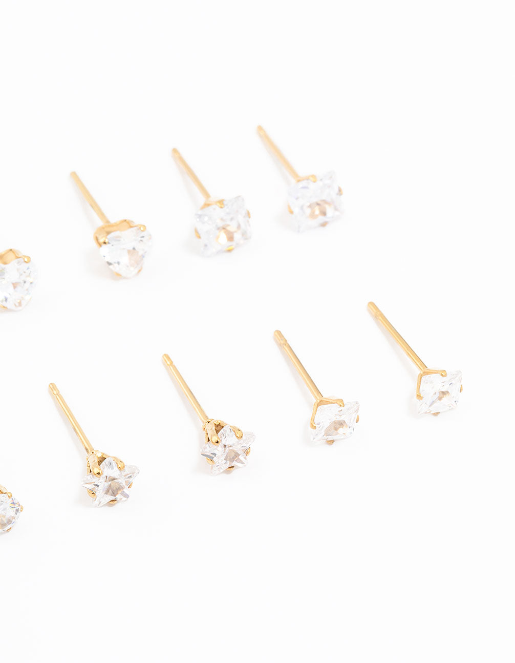Waterproof Gold Plated Stainless Steel Cubic Zirconia Stud Earrings 6-Pack
