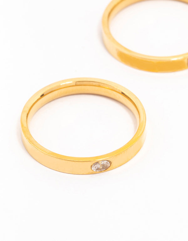 Waterproof Gold Plated Stainless Steel Cubic Zirconia Stacking Rings 3-Pack