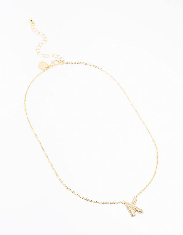 Gold Plated Pave Letter K Necklace