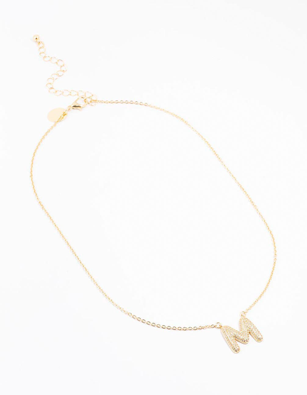 Gold Plated Pave Letter M Necklace