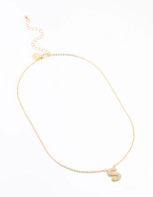 Gold Plated Pave Letter S Necklace