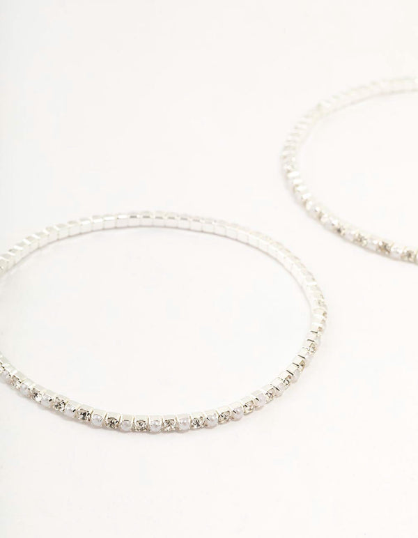 Silver Plated Alternating Mini Cubic Zirconia & Pearl Bracelets 2-Pack